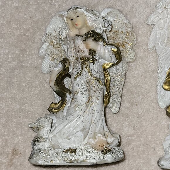 THREE CERAMIC ANGEL FIGURINES + 2 BONUS NATIVITY FIGURINES GUC SEE PICS - Picture 2 of 8